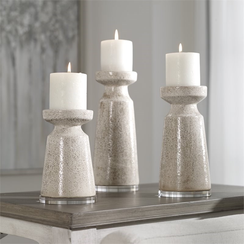 Uttermost Kyan Ceramic Candleholders in Off White Ombre (Set of 3)