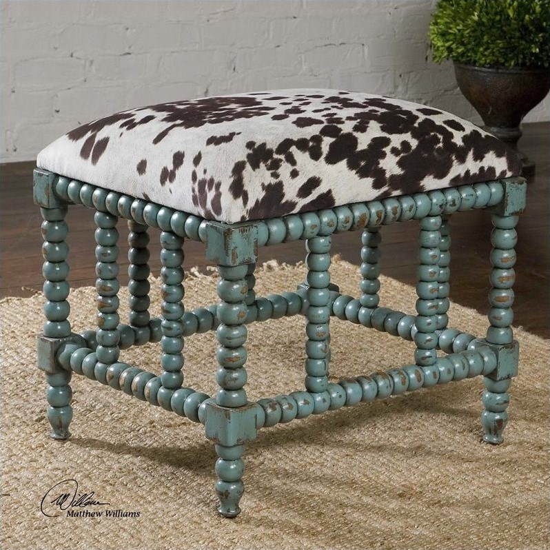 Uttermost Chahna Upholstered Small Bench in Aqua Blue