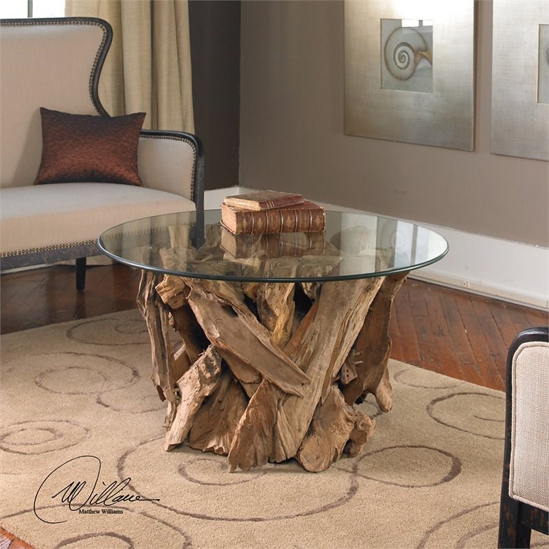 Uttermost Driftwood Glass Coffee Table in Natural | Homesquare