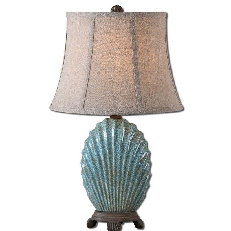 Uttermost Seashell Buffet Lamp in Crackled Blue Glaze