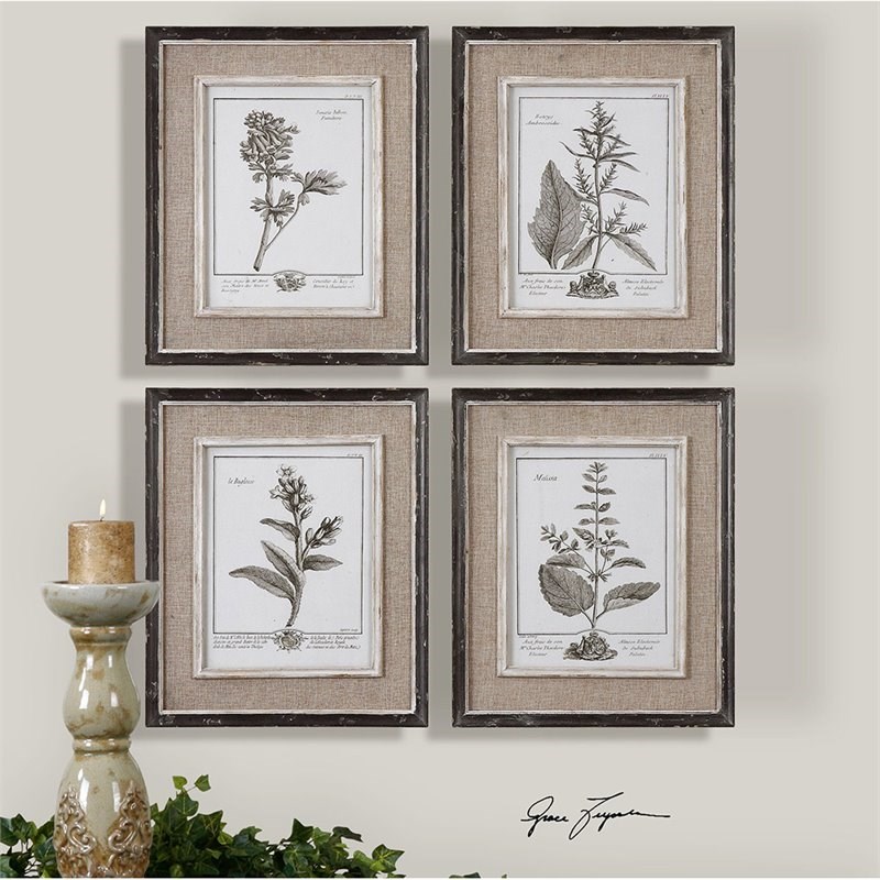 Uttermost Casual Distressed Black Framed Art with Gray and Taupe wash (Set of 4)
