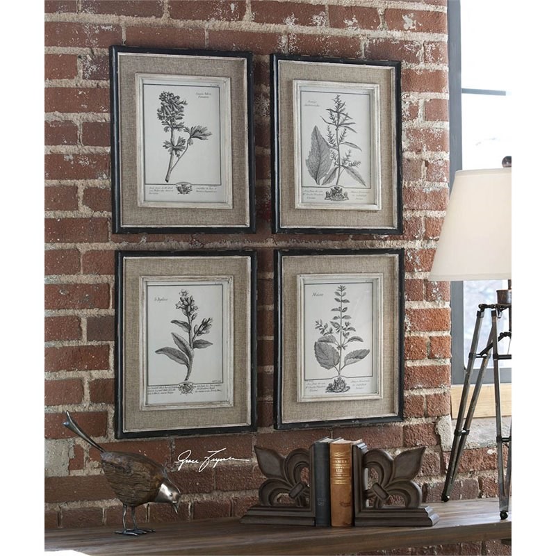 Uttermost Casual Distressed Black Framed Art with Gray and Taupe wash (Set of 4)