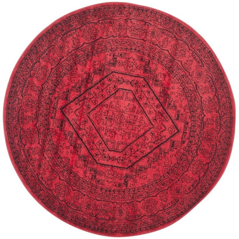 Safavieh Adirondack 4' Round Power Loomed Rug in Red and Black
