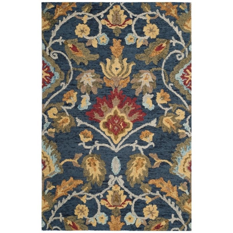 Safavieh Blossom 4' X 6' Hand Hooked Wool Rug in Navy