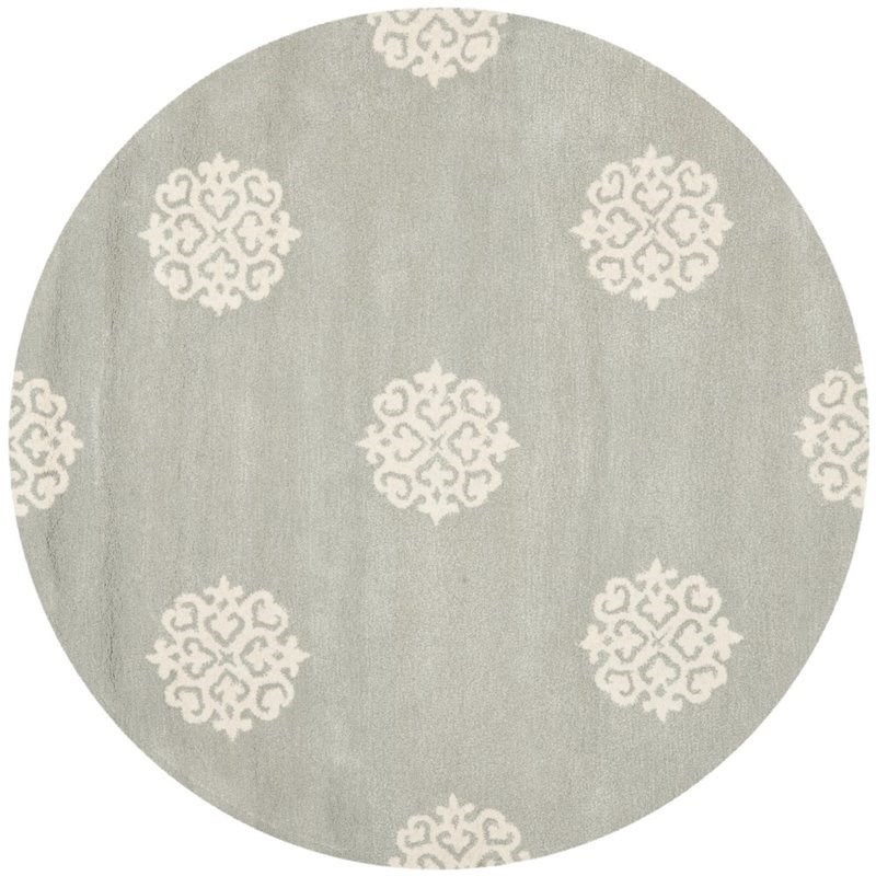 Safavieh Soho 8' Round Hand Tufted Wool Rug in Gray and Ivory