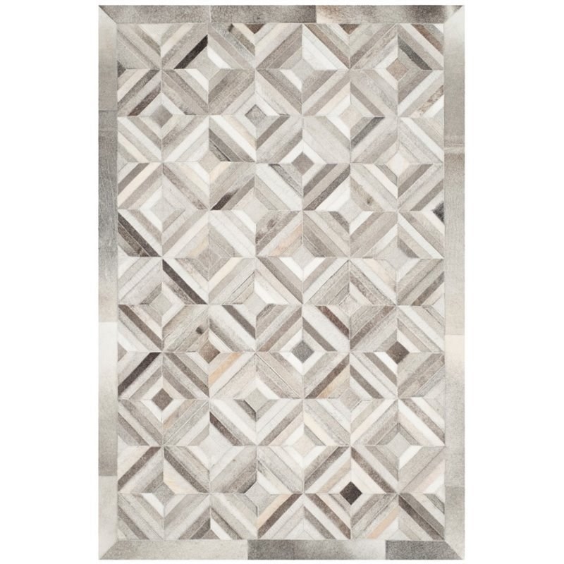 Safavieh Studio Leather 4' X 6' Hand Woven Leather Rug in Gray