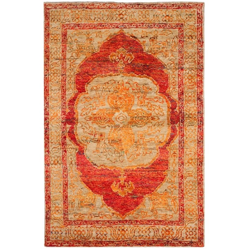 Safavieh Tangier 5' X 8' Hand Knotted Rug in Red Orange and Beige