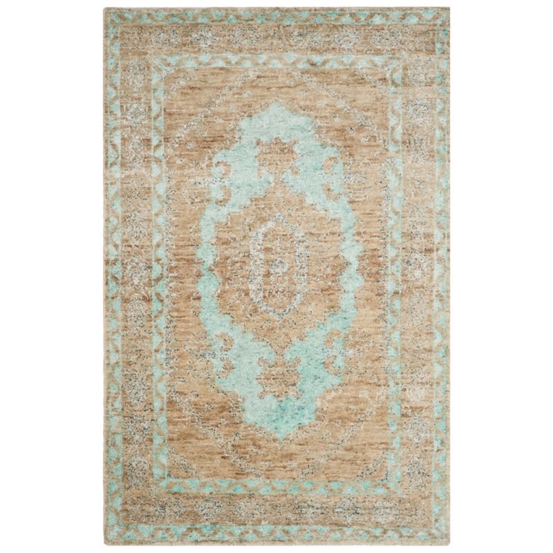 Safavieh Tangier 4' X 6' Hand Knotted Rug in Seafoam and Beige