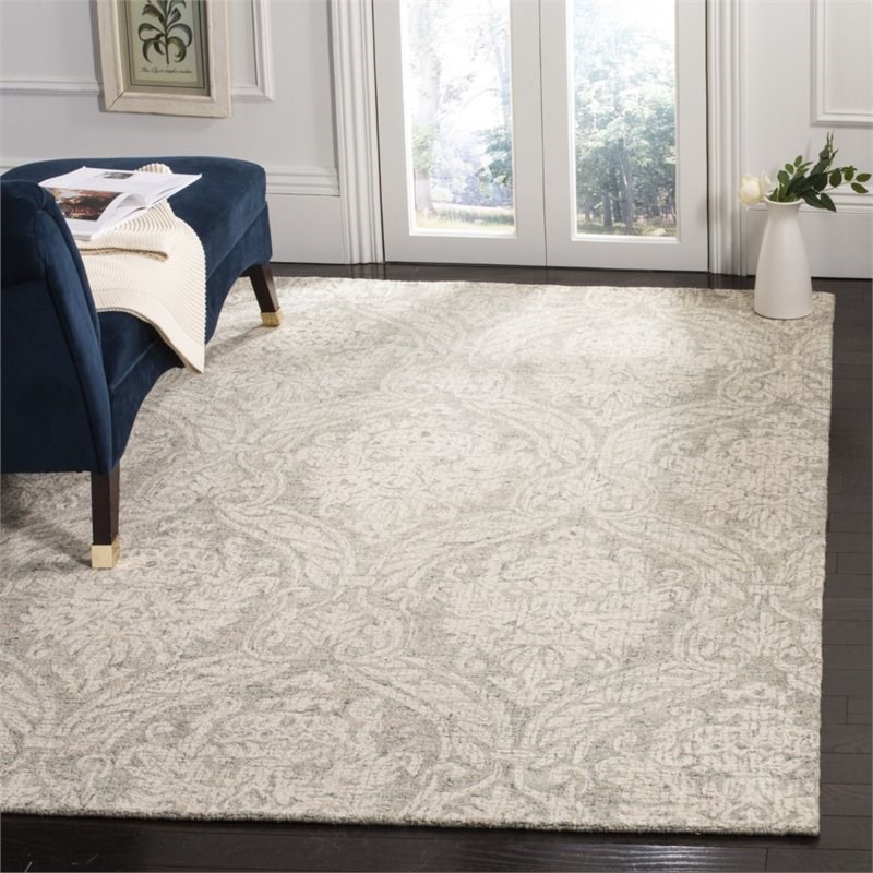Safavieh Abstract 8' x 10' Hand Tufted Wool Rug in Gray and Ivory