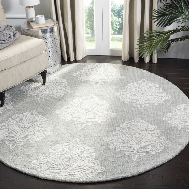 Safavieh Abstract 6' Round Hand Tufted Wool Rug in Aqua and Ivory