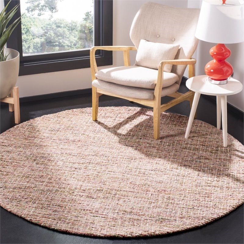 Safavieh Abstract 6' Round Hand Tufted Wool Rug in Beige and Rust