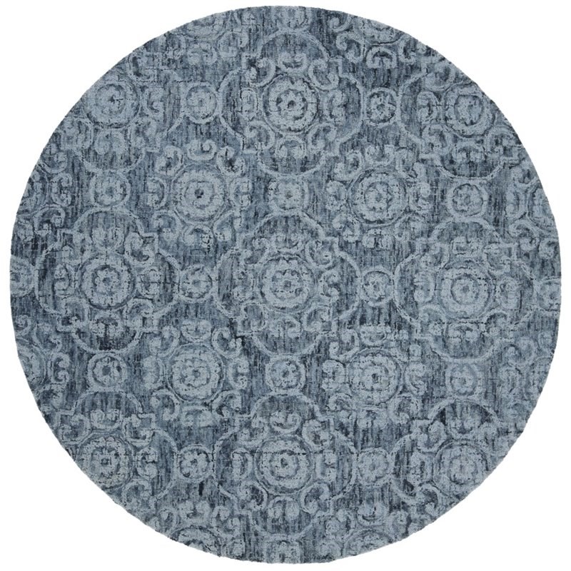 Safavieh Abstract 6' Round Hand Tufted Wool Rug in Blue