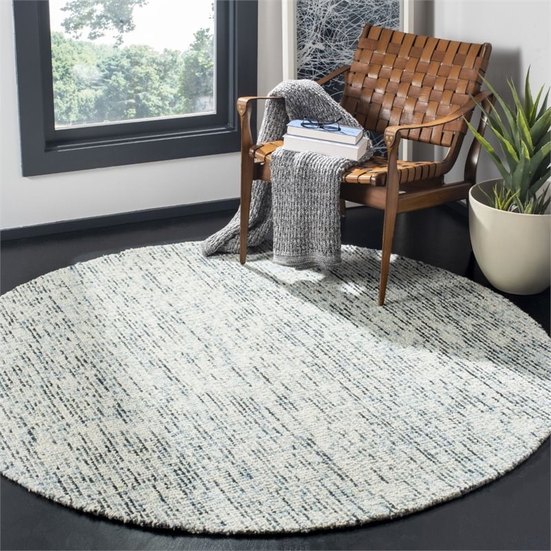 Safavieh Abstract 6' Round Hand Tufted Wool Rug in Blue and Charcoal