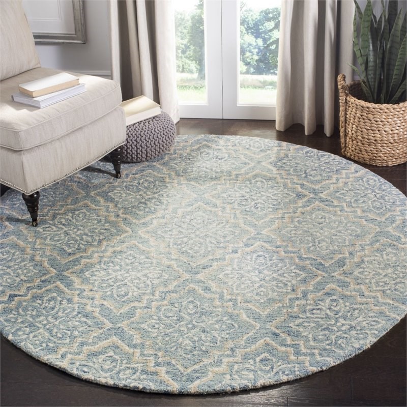 Safavieh Abstract 6' Round Hand Tufted Wool Rug in Blue and Gray