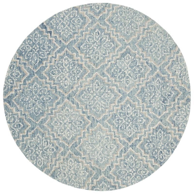 Safavieh Abstract 6' Round Hand Tufted Wool Rug in Blue and Gray