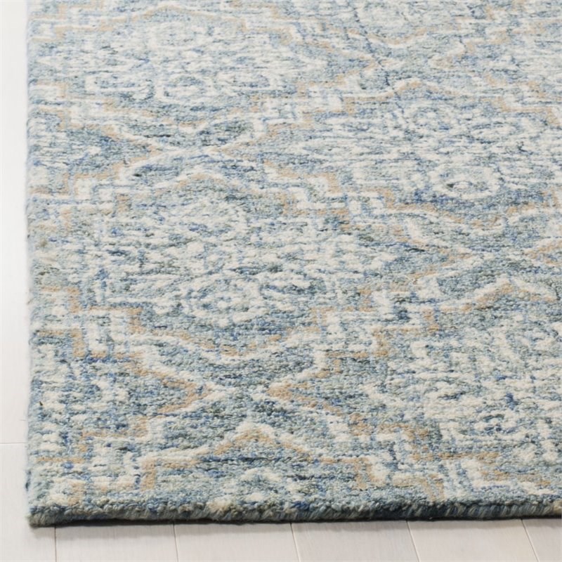 Safavieh Abstract 6' Square Hand Tufted Wool Rug in Blue and Gray