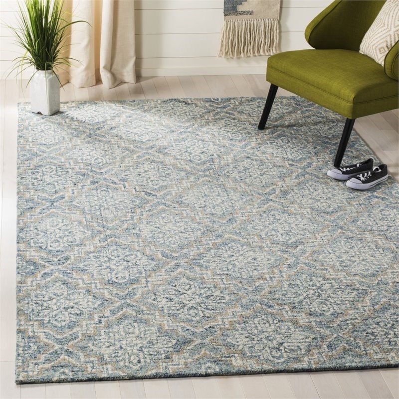 Safavieh Abstract 5' x 8' Hand Tufted Wool Rug in Blue and Gray