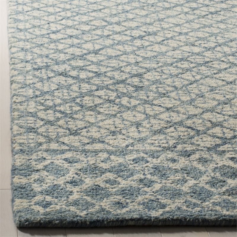 Safavieh Abstract 6' Square Hand Tufted Wool Rug in Blue and Ivory