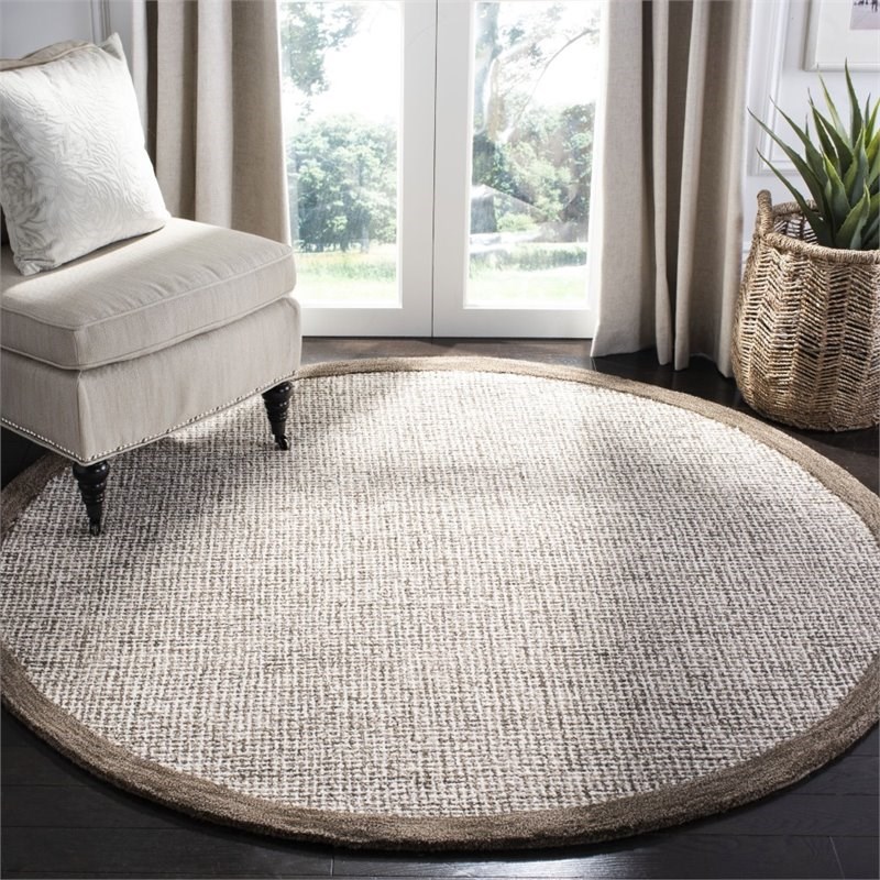 Safavieh Abstract 6' Round Hand Tufted Wool Rug in Brown and Ivory