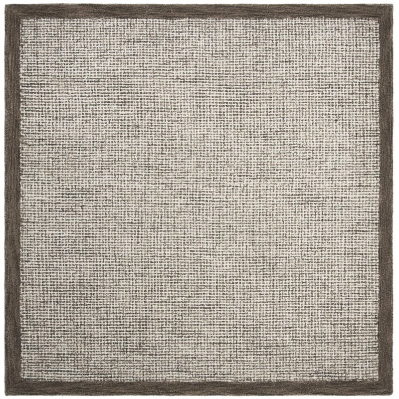 Safavieh Abstract 6' Square Hand Tufted Wool Rug in Brown and Ivory