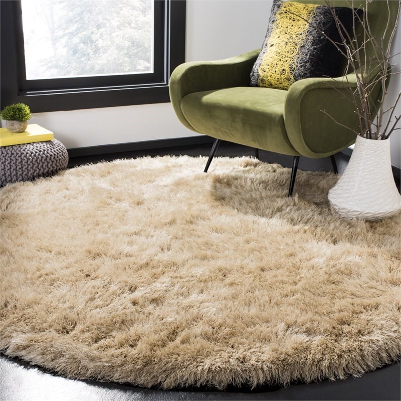 Safavieh Venice 4' Round Hand Tufted Shag Rug in Champagne