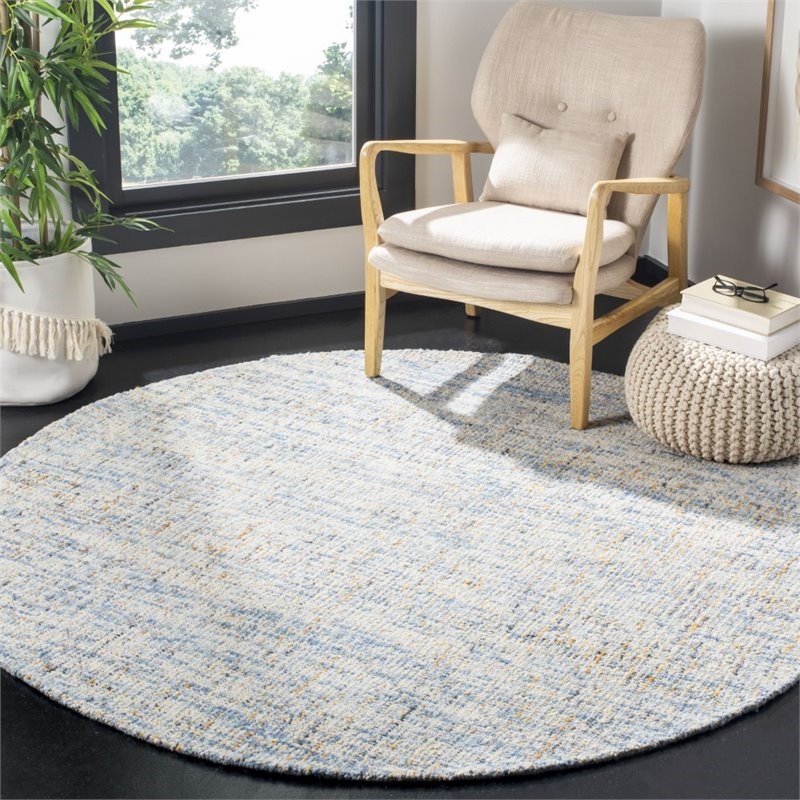 Safavieh Abstract 6' Round Hand Tufted Wool Rug in Dark Blue and Rust