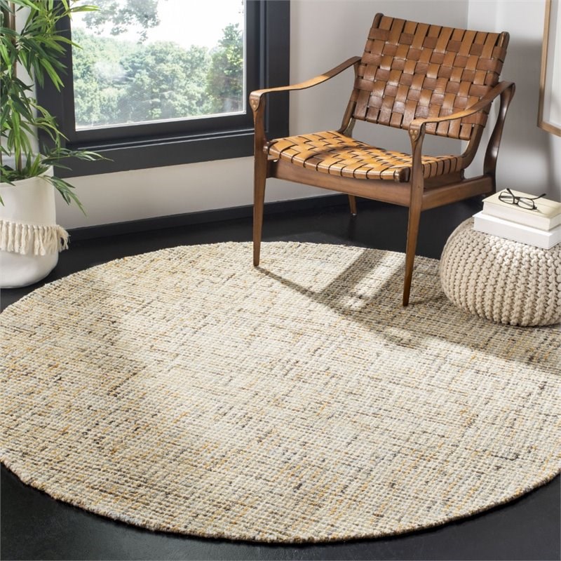 Safavieh Abstract 6' Round Hand Tufted Wool Rug in Gold and Blue