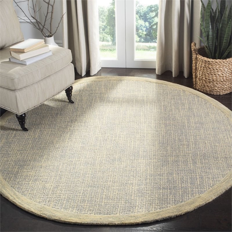 Safavieh Abstract 6' Round Hand Tufted Wool Rug in Gold and Gray