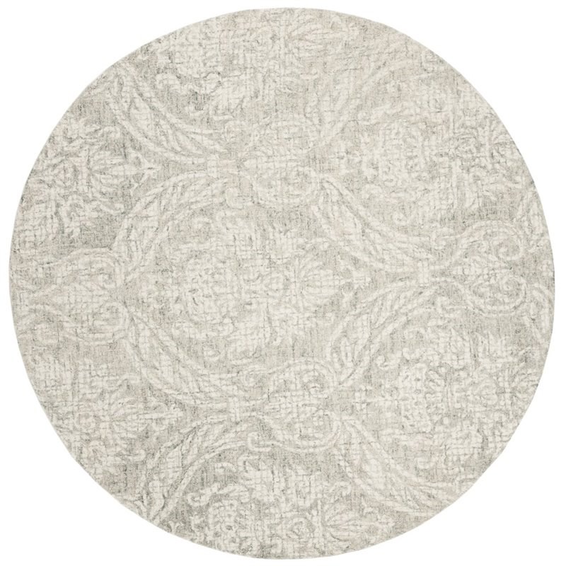Safavieh Abstract 6' Round Hand Tufted Wool Rug in Gray and Ivory