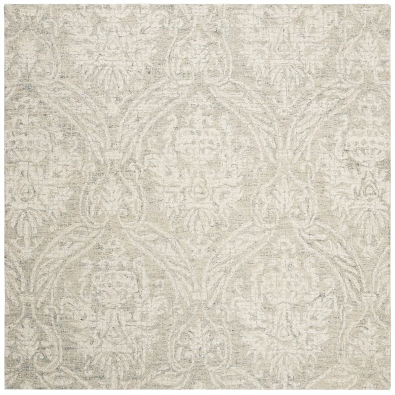 Safavieh Abstract 6' Square Hand Tufted Wool Rug in Gray and Ivory