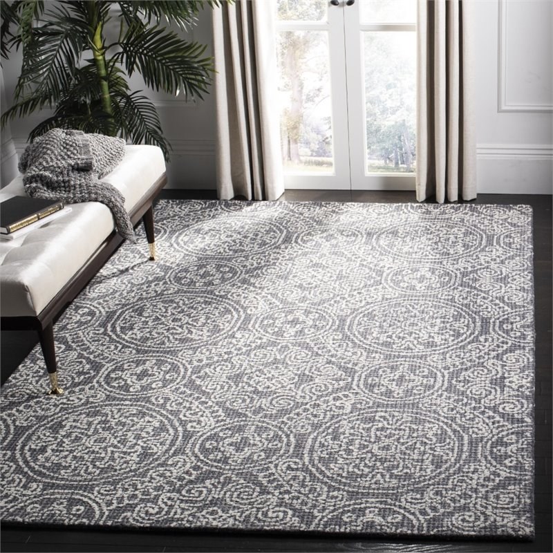 Safavieh Abstract 5' x 8' Hand Tufted Wool Rug in Gray and Ivory