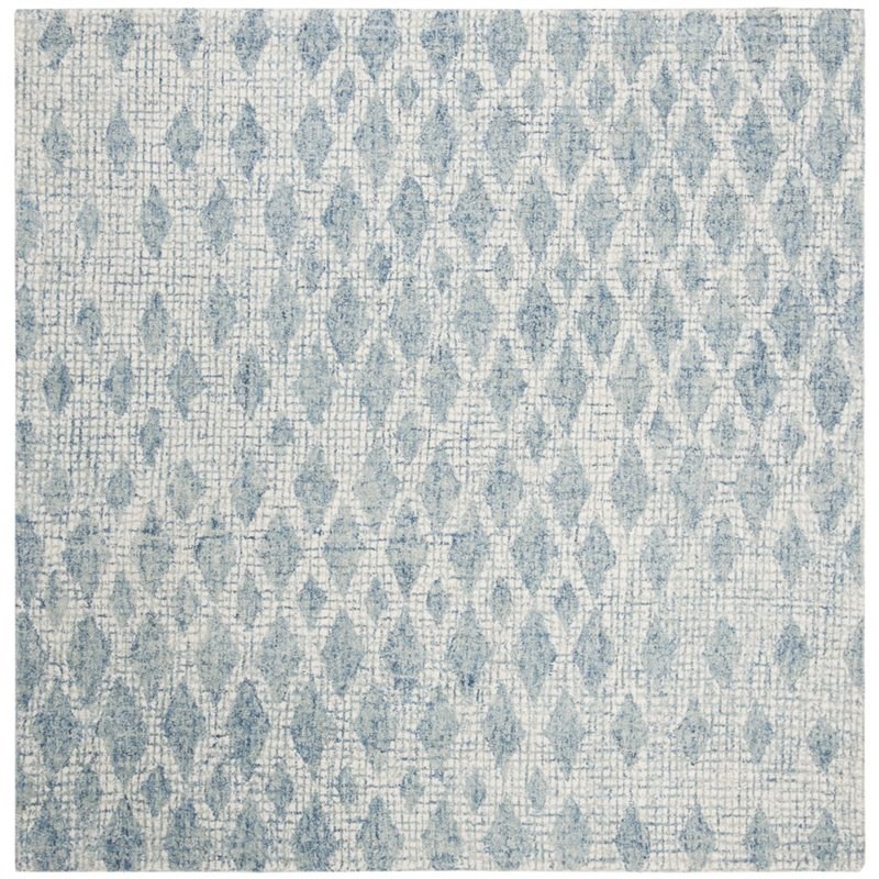 Safavieh Abstract 6' Square Hand Tufted Wool Rug in Ivory and Blue