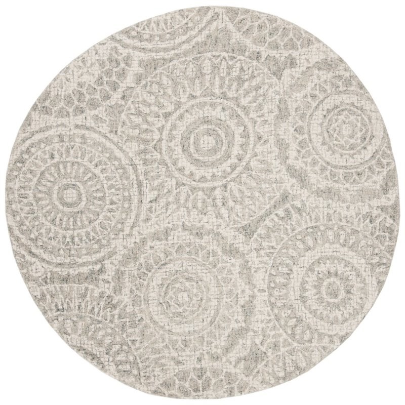 Safavieh Abstract 6' Round Hand Tufted Wool Rug in Ivory and Gray