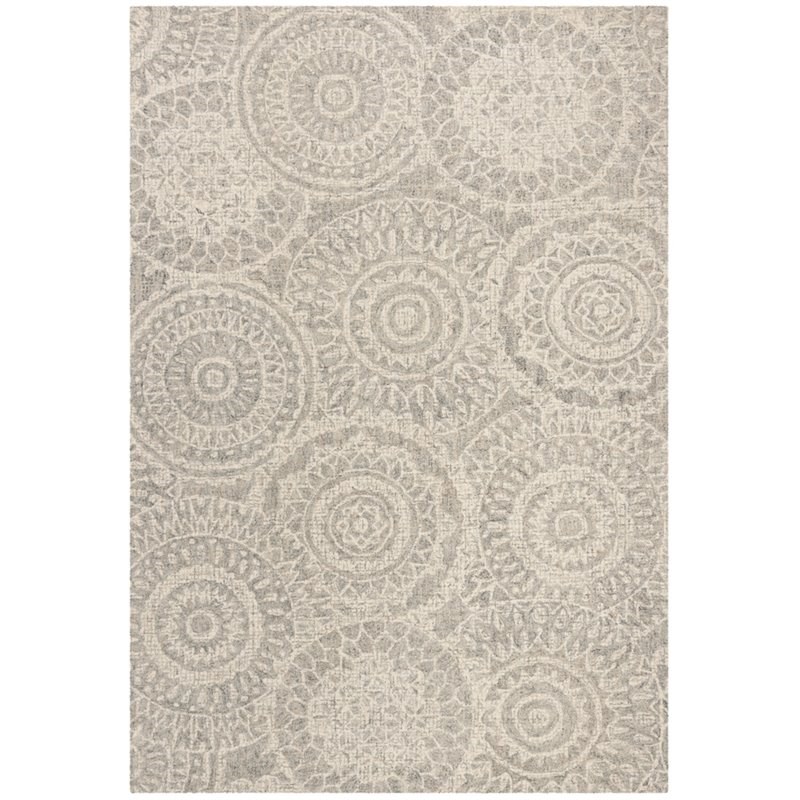 Safavieh Abstract 5' x 8' Hand Tufted Wool Rug in Ivory and Gray