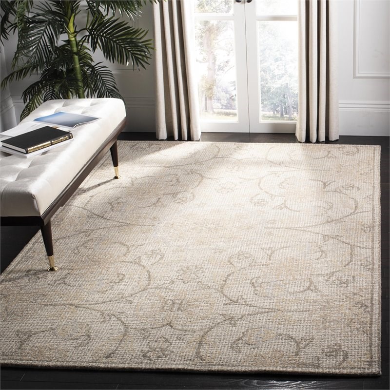 Safavieh Abstract 5' x 8' Hand Tufted Wool Rug in Light Gray and Ivory