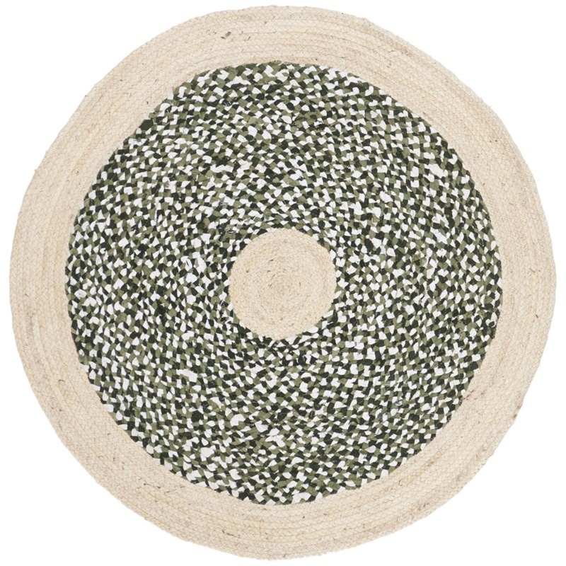Safavieh Cape Cod Collection CAP210Y Handmade Braided Jute & Cotton Area Rug 6' x 6' Round Natural Green 