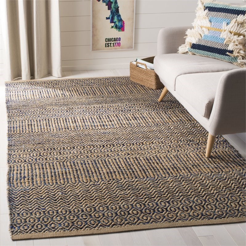 Safavieh Cape Cod 8' x 10' Hand Woven Jute Rug in Navy and Natural