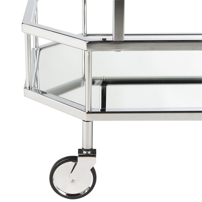 Safavieh Silva 2 Tier Mirrored Bar Cart in Silver