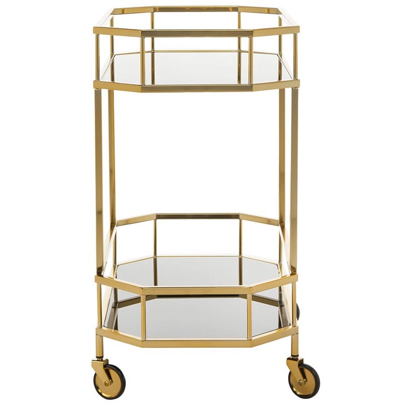 Safavieh Silva 2 Tier Mirrored Bar Cart in Brass