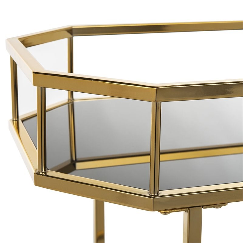 Safavieh Silva 2 Tier Mirrored Bar Cart in Brass