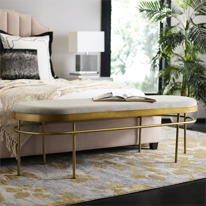 Safavieh Sylva Velvet Bedroom Bench in Gray and Gold