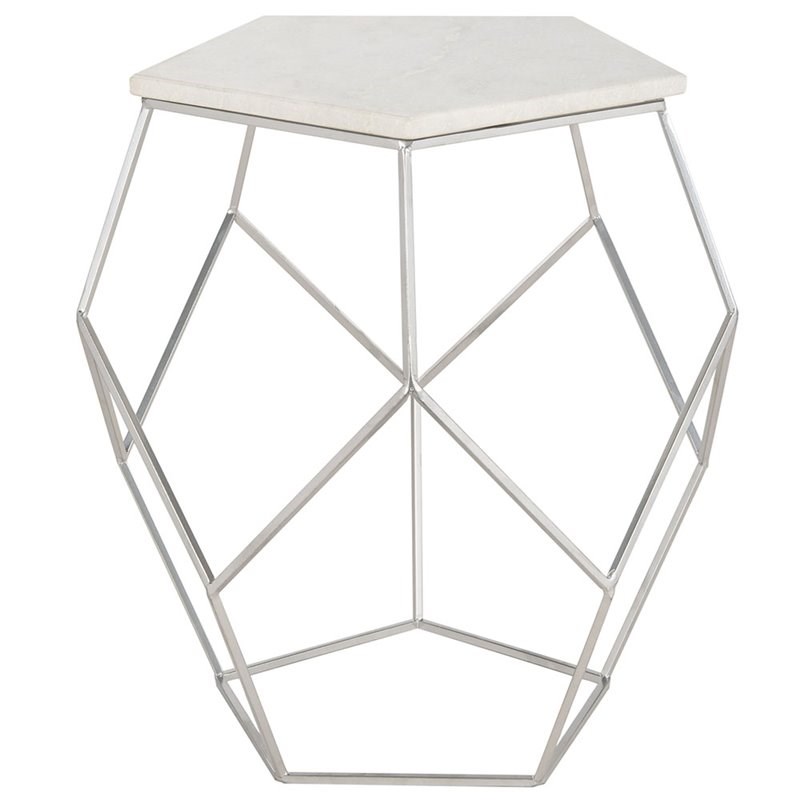 Safavieh Abella Marble Top Accent End Table in Silver