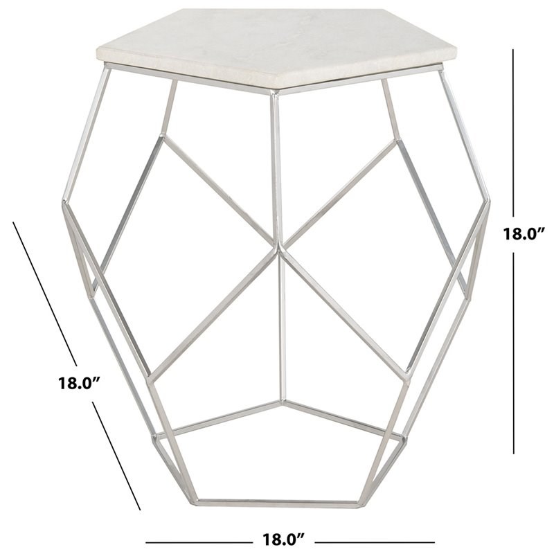 Safavieh Abella Marble Top Accent End Table in Silver