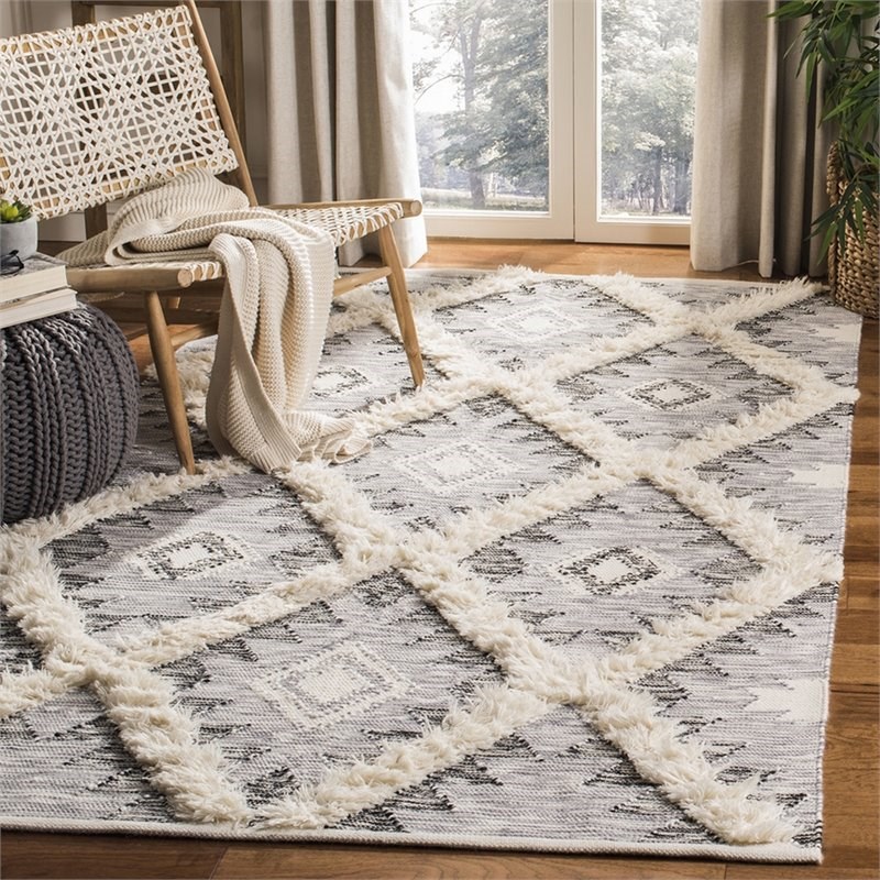 Safavieh Kenya 9' x 12' Hand Woven Shag Wool Rug in Charcoal and Ivory Homesquare