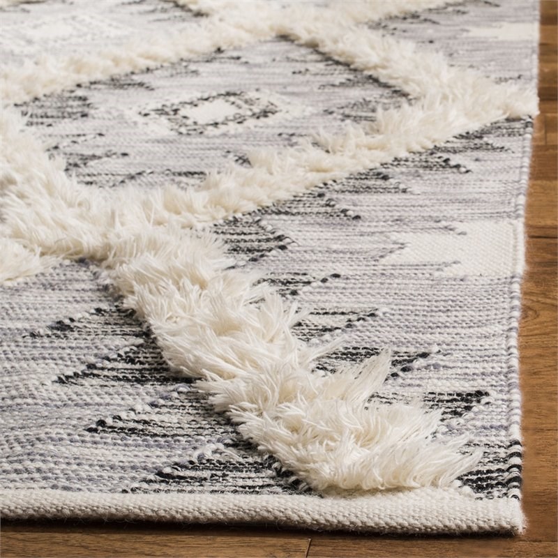 Safavieh Kenya 9' x 12' Hand Woven Shag Wool Rug in Charcoal and Ivory Homesquare