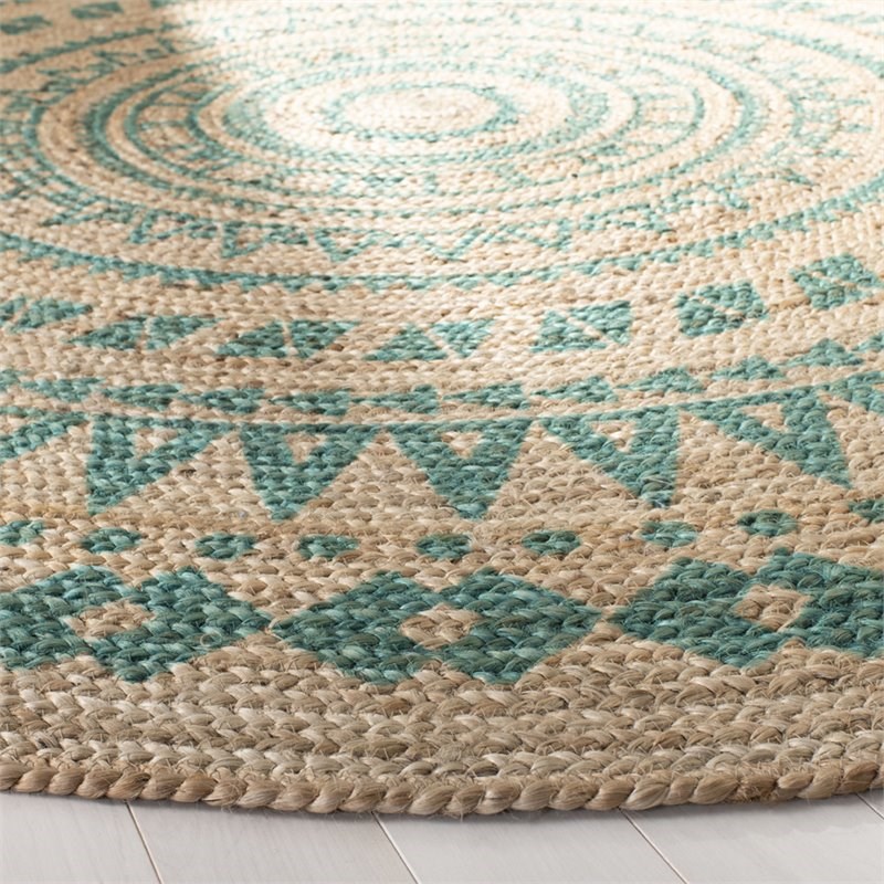 Safavieh Natural Fiber 4 Round Hand Woven Jute Rug In Teal Homesquare Round Hand Woven Jute Rug, Safavieh Round Natural Fiber Rug