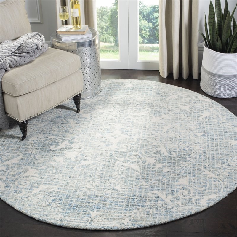 Safavieh Abstract 6' Round Hand Tufted Wool Rug in Light Blue