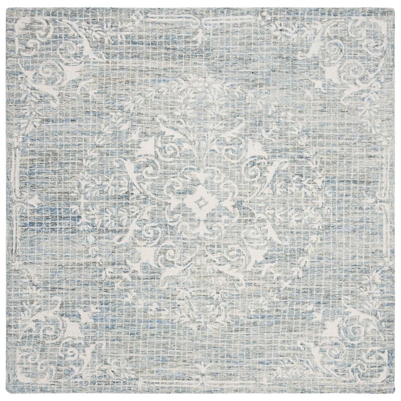 Safavieh Abstract 6' Square Hand Tufted Wool Rug in Light Blue