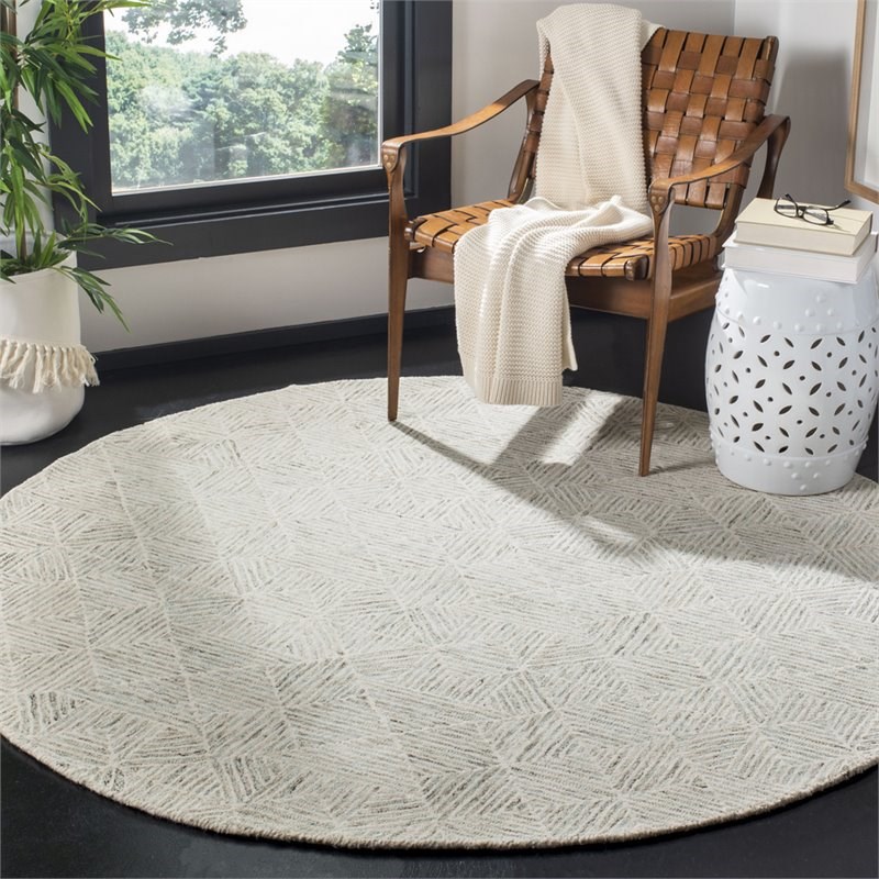 Safavieh Abstract 6' Round Hand Tufted Wool Rug in Ivory