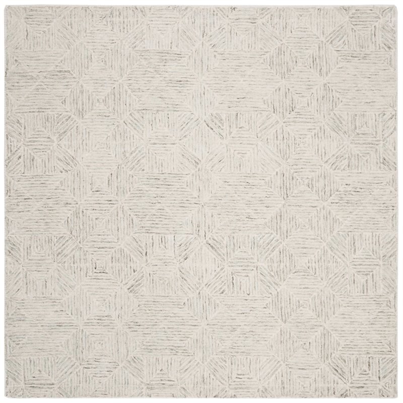 Safavieh Abstract 6' Square Hand Tufted Wool Rug in Ivory